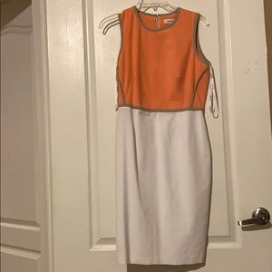 Peach white and tan dress